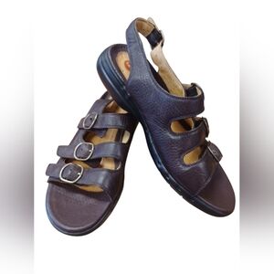 Clarke’s Unstructured Mocha Brown Strappy Sandal, Adjustable Leather EUC